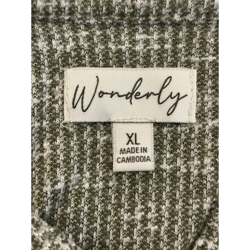 Wonderly Olive Green Space Dye Henley Top Long Sleeve Pleated XL - Picture 3 of 5